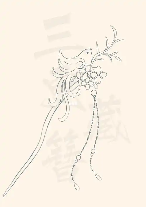 颜色后续在上#发簪  #绒花  #线稿  #簪娘