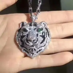 卡地亚虎头项链18k玫瑰金黄金白金满钻黑玛瑙粗链男女情侣项链