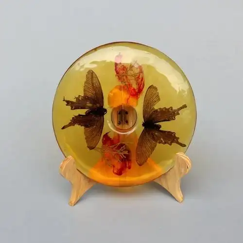 琥珀蜜蜡原石虫珀摆件蝴蝶标本工艺品虫珀 人造琥珀蝴蝶摆件