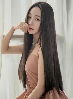 女长发长直发中分网红全黑色假发套