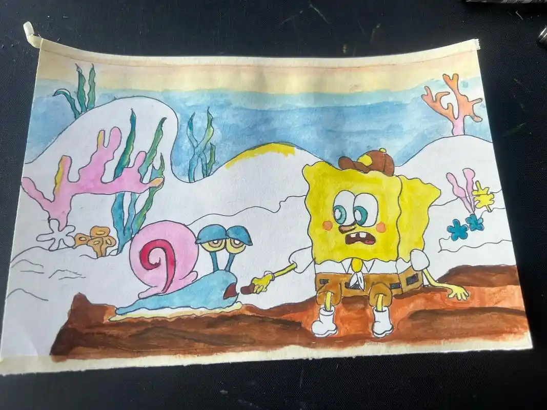 海绵宝宝 #儿童画 #生活一定要五颜六色 今日作品,渐变色 - 抖音
