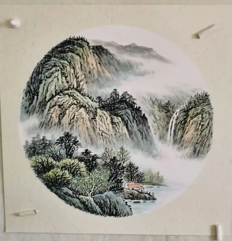 斗方卡纸山水画#适合挂在客厅的装饰画推荐 #感受国画的意境之 - 抖音