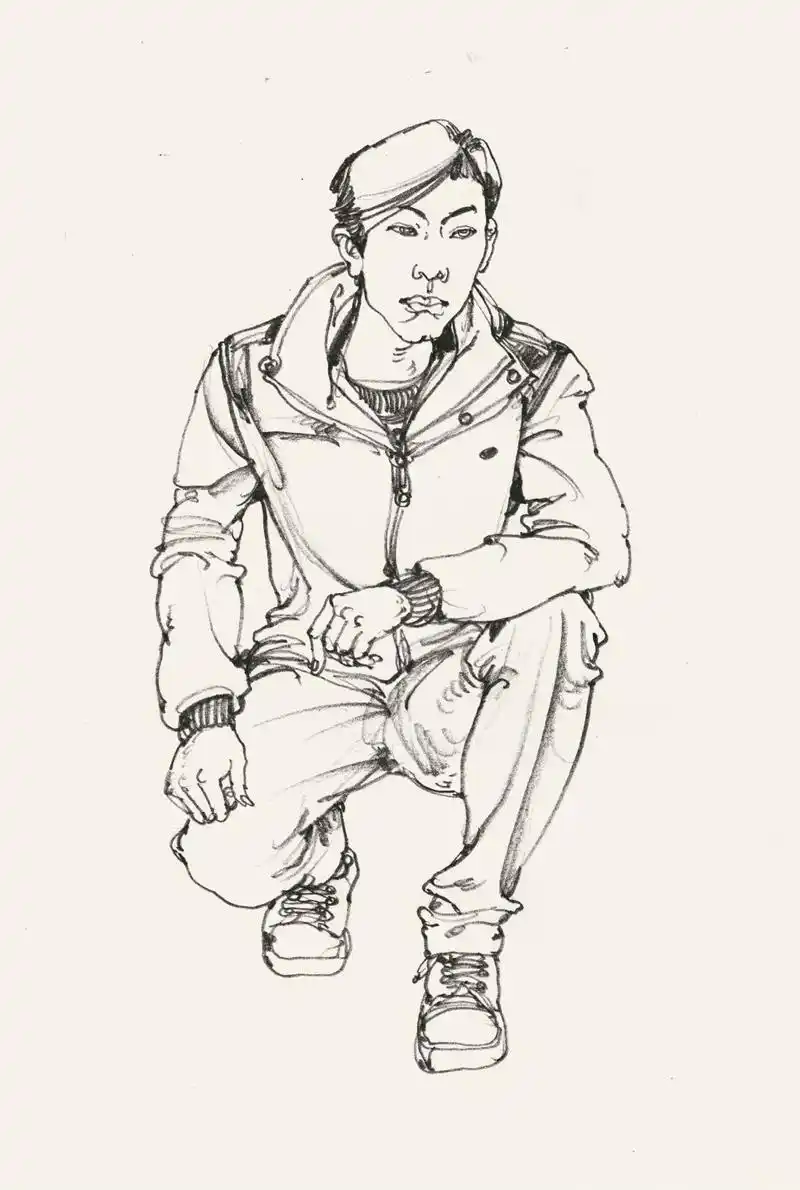 速写人物蹲姿素材,非常适合临摹的速写图集