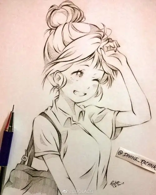 含背景动漫人物素描图片作品绘画图片卡通人物素描动漫铅笔画动漫人物