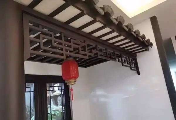 河南街道装饰木纹色铝挂落凉亭铝合金挂落定制