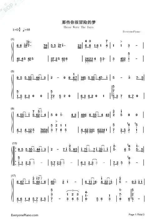 那些你很冒险的梦林俊杰双手简谱预览1