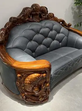 别墅乌金木欧式头层牛皮真皮沙发