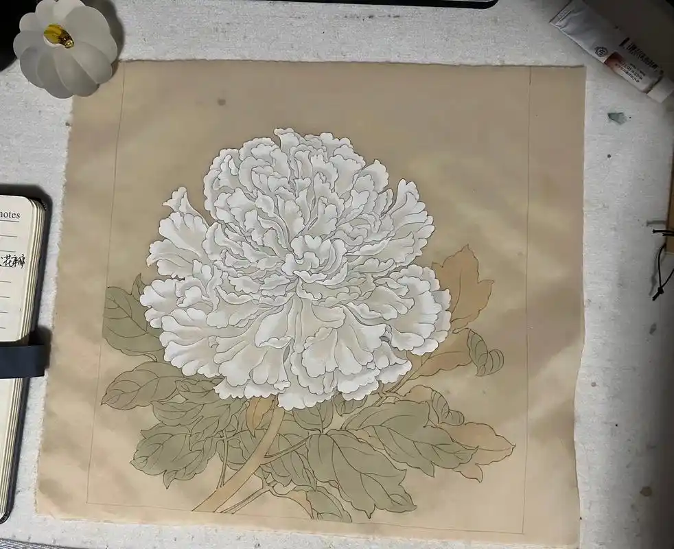 二刷工笔花鸟红牡丹图完成啦～  满满的成 - 抖音