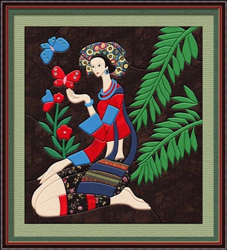 diy手工布贴画拼布画材料包工具民族风人物凝思40*40