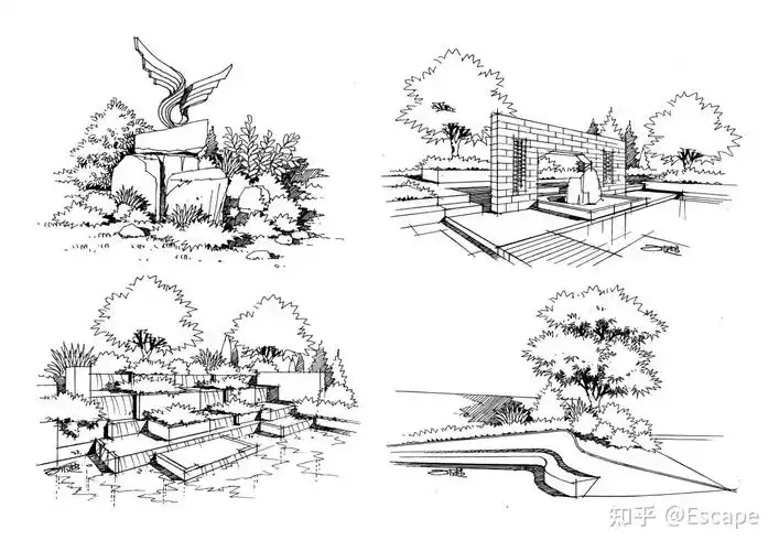 园林景观手绘丨手绘练习找不到素材无从下手园林景观线稿一本通带你