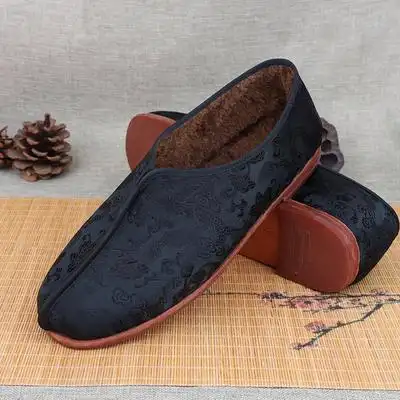 纯手工老北京布鞋男单鞋休闲牛皮底龙纹老头鞋中式复古中国风洒鞋