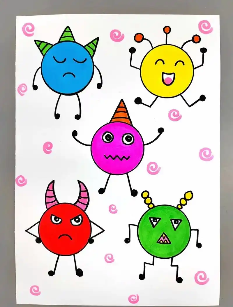 教你用圆形画情绪小怪兽,简单易学,幼儿园小朋友也能独立完成, - 抖音
