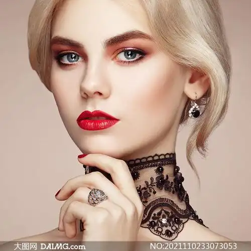 脖颈蕾丝装饰妆容美女摄影高清图片_大图网图片素材