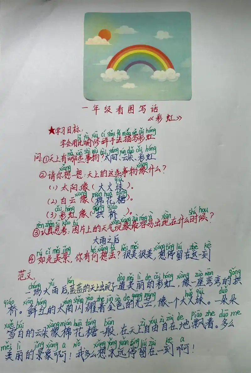 看图写话:妙用修辞比喻手法,描写美丽的彩虹(附范文)#小学看图写话