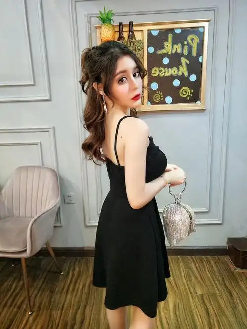 298653女装夜店性感抹胸式低胸露背腰扣收腰a字裙短裙吊带连衣裙