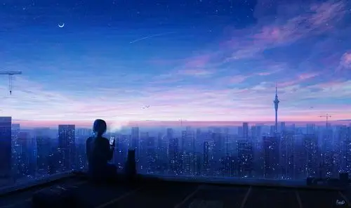 城市 夜晚 女孩 手机 è 背影 唯美动漫风景4k壁纸_彼岸图网.jpg