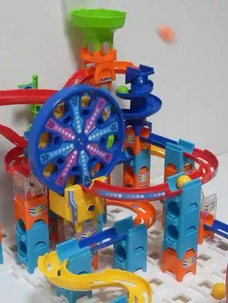 超酷儿童积木弹珠轨道玩具组合滑道,乐高益智积木滚珠亲子互动