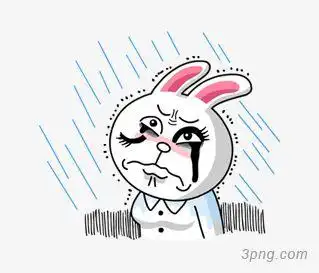 被雨淋湿妆容的兔斯基png素材透明免抠图片-卡通手绘