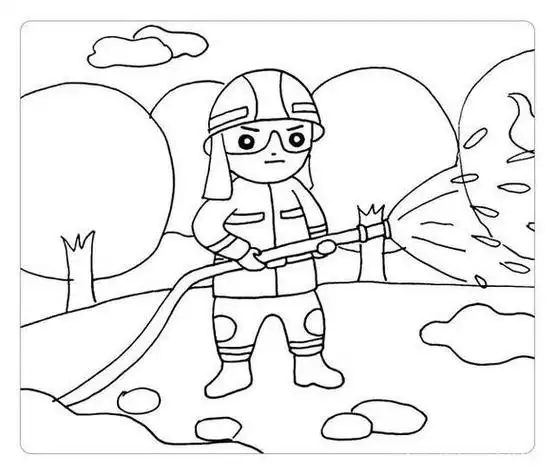 表现的是消防战士在山林中救火的场景这是一幅完整场景的简笔画难度