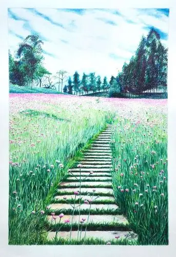 彩铅手绘风景插画