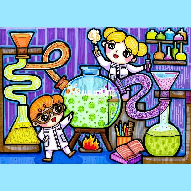 原创儿童画手绘:小小科学家 关于科学家的小小儿童画~要点:科学科幻