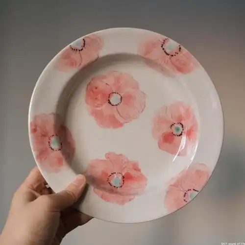 罂粟图案say原创陶瓷手作手绘器皿盘子高温盘