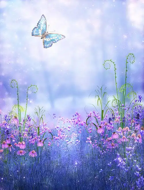 唯美梦幻自然风景蝴蝶薰衣草意境水云深处烟雨花幽