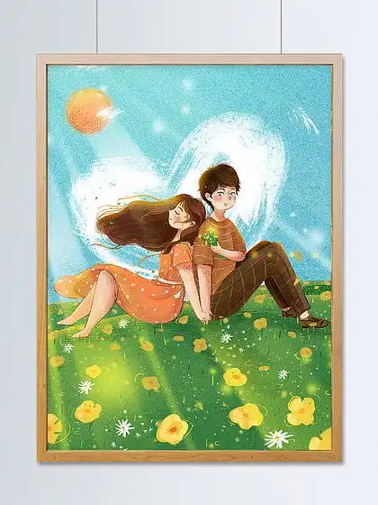 甜蜜七夕唯美情侣婚纱爱情卡通插画