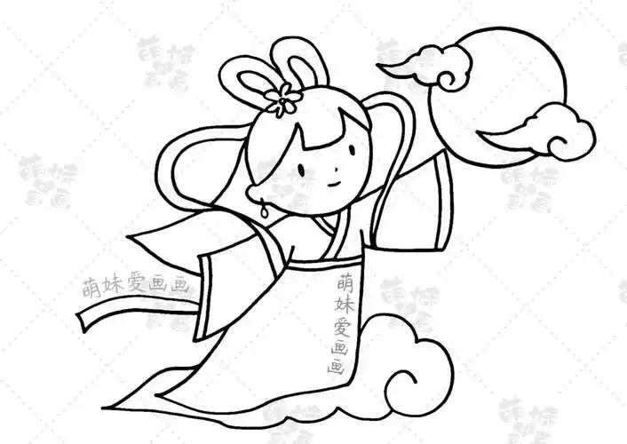 第一款简笔画:嫦娥奔月