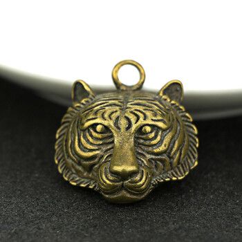 zcqbcy手工复古创意老虎头吊坠纯铜黄铜十二生肖虎钥匙扣汽车小挂件