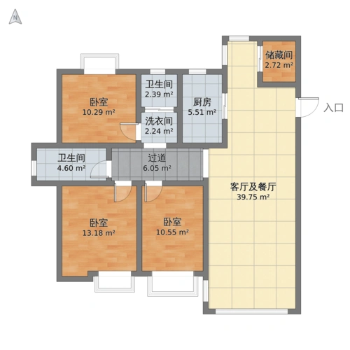 四川省泸州市龙马潭区 学府雅居3室2厅2卫 129m05-v2户型图 - 小区