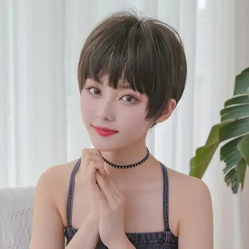 假发女短发头套式彩带闪丝波波头自然新式发套bobo头时尚假发|蜂蜜茶