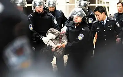 广州特警作饵捱砖雨 声东击西擒获30岁疯汉(组图)