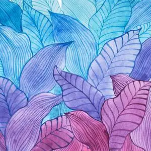 水彩画的重叠的叶子很酷的颜色结合绘制的插图照片