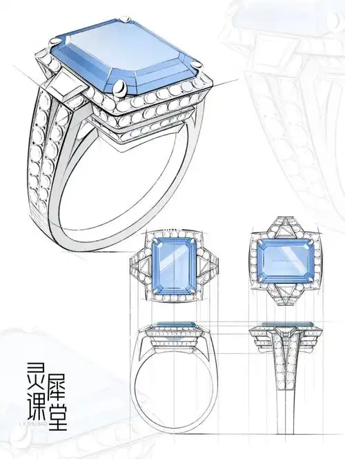 珠宝手绘|戒指立体三视图