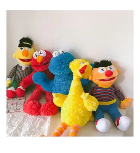 fz丨卡通可爱 kaws x 芝麻街联名毛绒公仔玩偶潮牌明星娃娃礼物