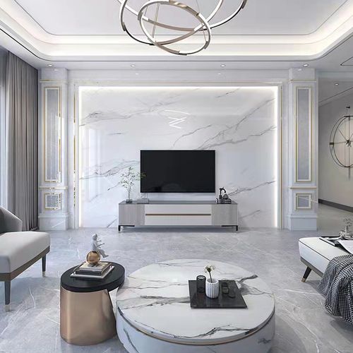 电视背景墙瓷砖现代简约客厅沙发大理石影视墙石材造型岩板电视墙