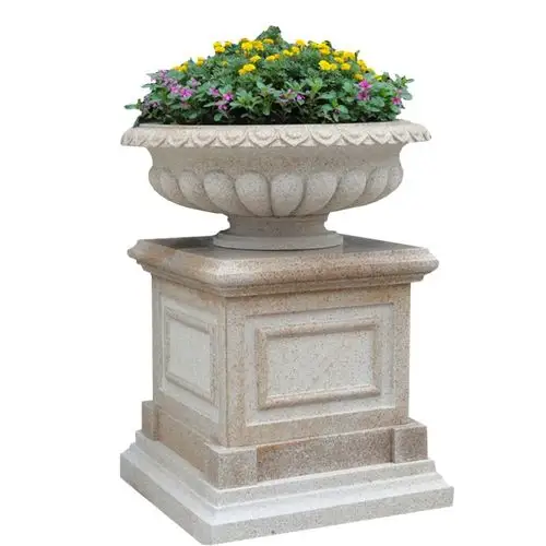 石雕花盆欧式花钵石材黄锈石花坛庭院小区别墅户外花园景观