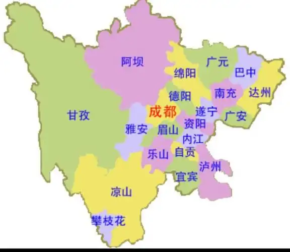 四川主要地级市地图