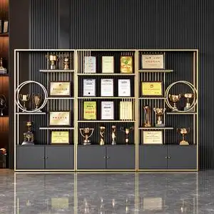 荣誉证书展示柜办公室隔断书架公司奖牌奖杯置物架手办陈列架轻奢