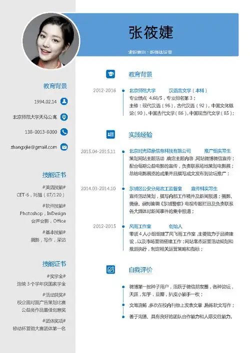 其他  docx  241kb 摘要: 张筱婕求职意向:新媒体运营教育背景1994