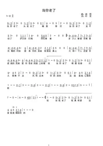 高清简谱:当你老了(赵照)