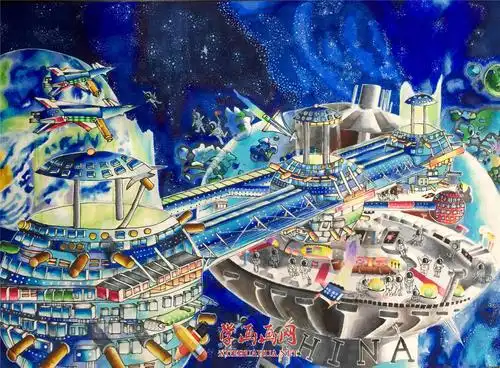 儿童一等奖科幻画街道科创