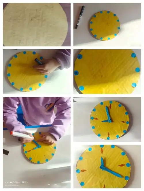 女儿手工制作简易钟表