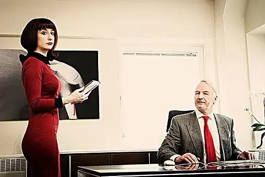 秘书,拿着,日记,经理,坐,书桌