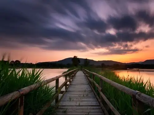 壁纸 桥,湖,草,日落 2560x1600 hd 高清壁纸, 图片, 照片