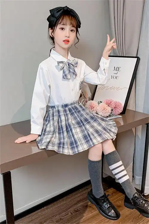 女童jk制服套装儿童学院风衬衫百褶格子半身裙校服2020早秋新款