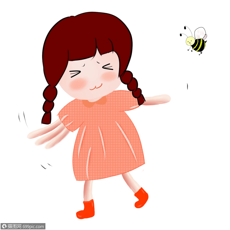 被蜜蜂吓跑的女孩