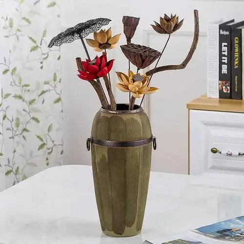 陶瓷小花瓶粗陶干插花复古做旧土陶罐客厅台面摆件居家精致装饰品