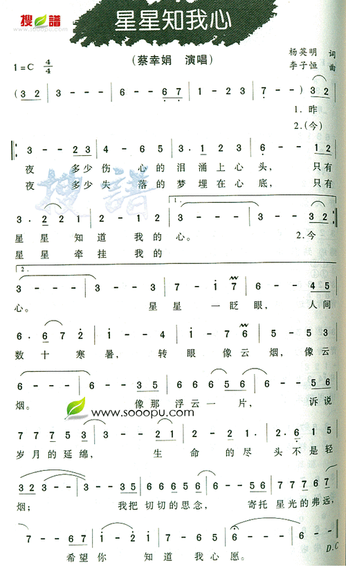 星星知我心 蔡幸娟 歌谱 简谱